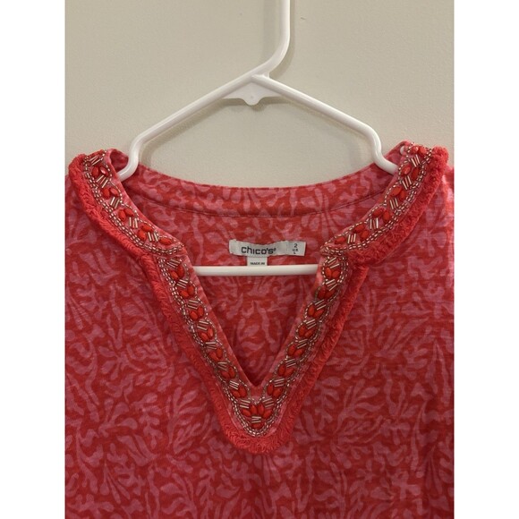 Chicos Woman’s Linen Reef Embellished Tunic Size 2 Large - Picture 4 of 7